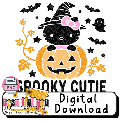 Spooky Cutie Witch Cat Halloween PNG Design