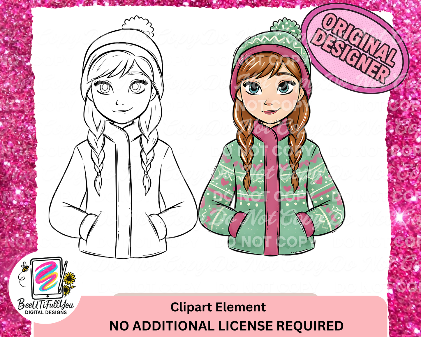 Winter Character Clipart Bundle | Cozy Cold Weather Girl & Snowman Clipart | Color + Outline PNGs | Digital Download
