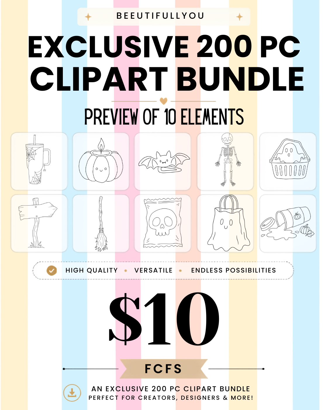 200 Outline Clipart Bundle PNG | Commercial Use Outline Graphics | Color Your Own Clipart | Doodle Clipart Bundle | Digital Download