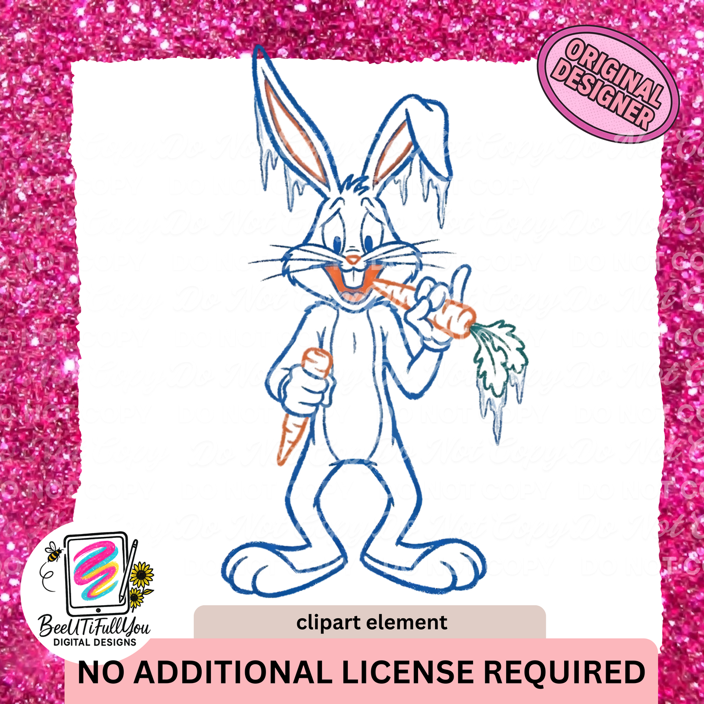winter Cartoon Bunny Crayon Outline Clipart Element | Hand-Drawn Doodle Style PNG | Commercial Use Included