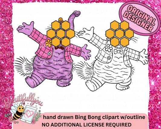 Hand Drawn Bing Bong Clipart with Outline – Digital Download for Design Use