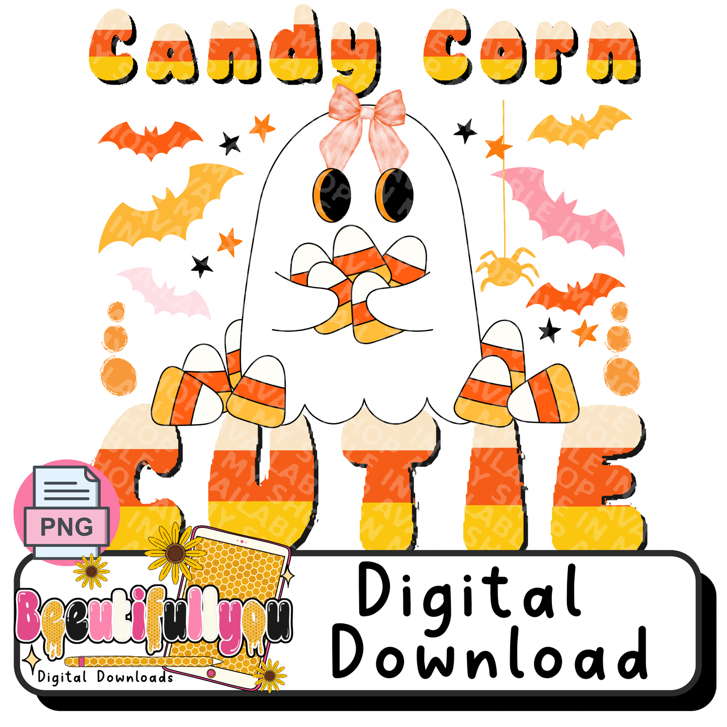 Candy Corn Cutie PNG + Candy Corn OTF Font Duo