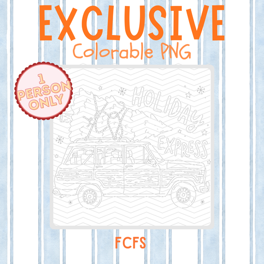 Holiday Express Christmas Truck Colorable PNG | Exclusive Christmas Outline Design | Vintage Christmas Truck Coloring PNG | Commercial Use