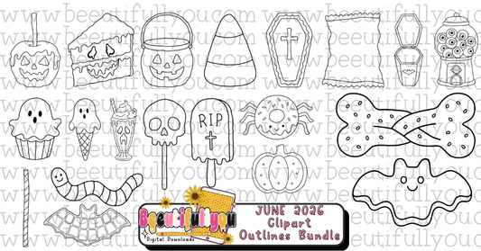 Cemetery Sweet Shop Outline Clipart Bundle | 20 Halloween Outline PNGs | Spooky Cute Doodle Elements | Ghost Treats & Candy Clipart