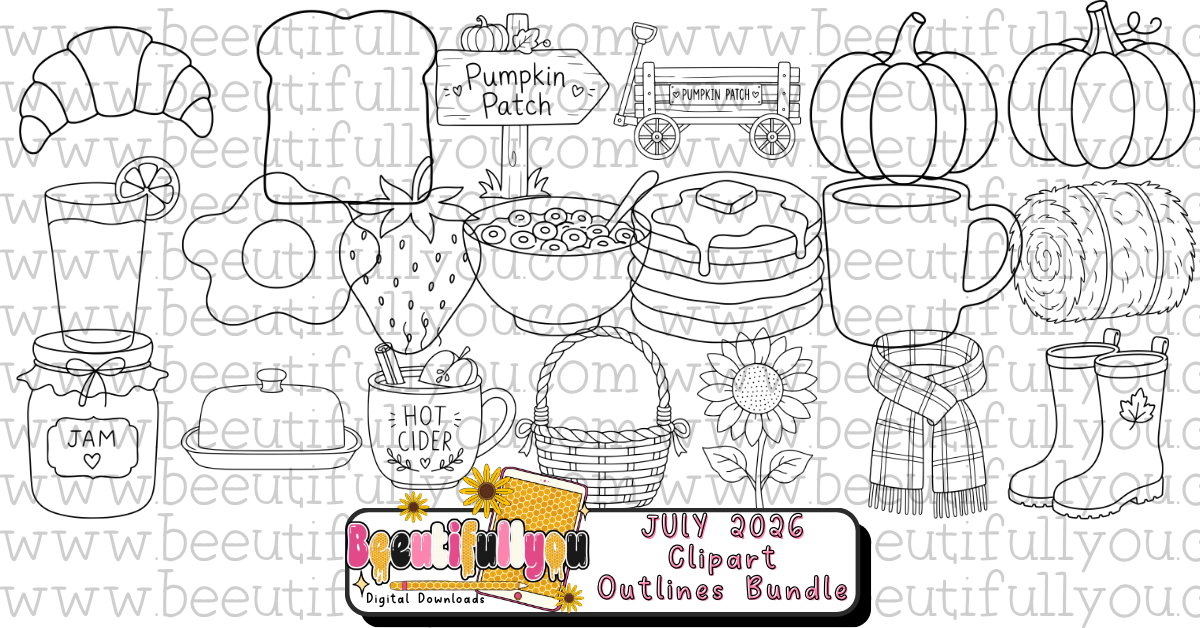 20 Fall Clipart Outline Bundle PNG | Pumpkin Patch Doodle Clipart | Autumn Outline Elements | Coloring Clipart | Digital Download