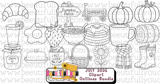 20 Fall Clipart Outline Bundle PNG | Pumpkin Patch Doodle Clipart | Autumn Outline Elements | Coloring Clipart | Digital Download