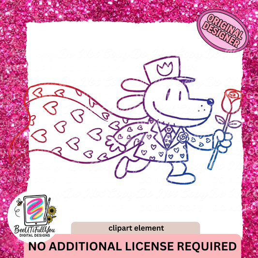 Valentine Superhero Dog Clipart Element | Crayon Outline Doodle PNG | Commercial Use Included