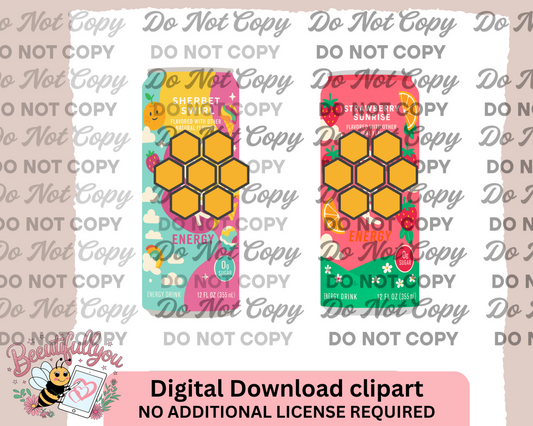Alani Nu Energy Drink Clipart – 2-Piece PNG Set | Sherbet Swirl & Strawberry Sunrise | Digital Files for Commercial Use