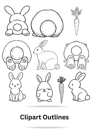 February 2026 Easter Clipart Bundle | Colored + Outline Easter Clipart | Commercial Use PNG | Bunny, Lamb, Chick, Egg Clipart