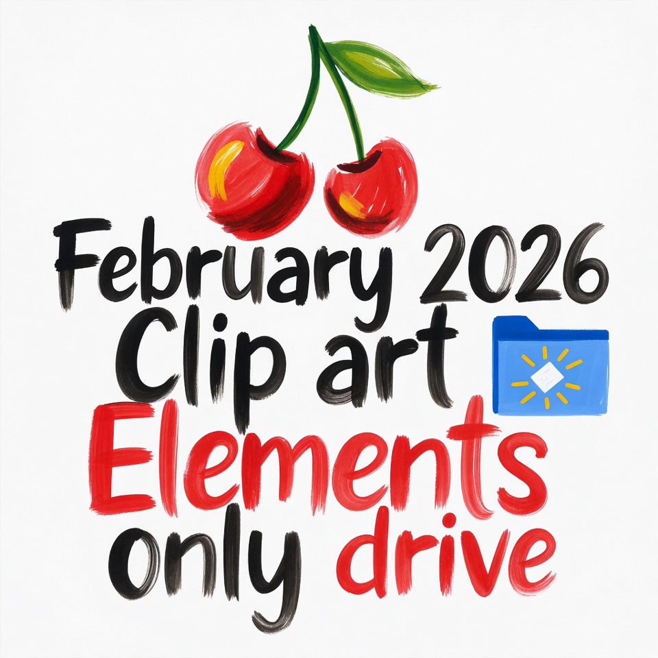 February 2026 Clipart ONLY Drive | Commercial Use Clipart | Colored + Outline Elements | Digital Download