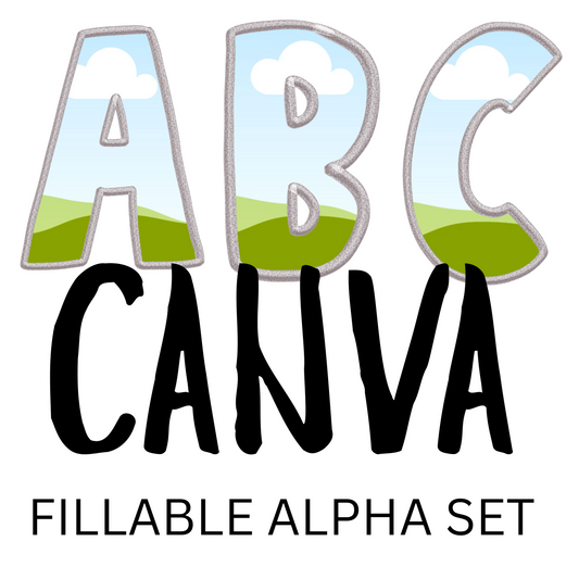 Canva Fillable Alpha Set – Glitter Border Font Frames