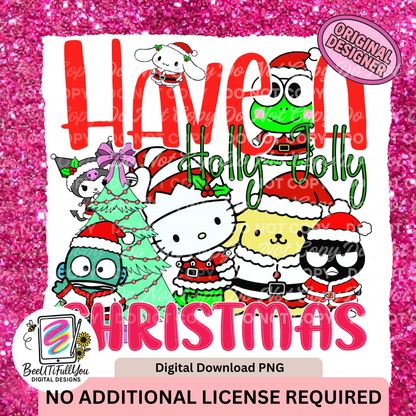 Have a Holly Jolly Christmas PNG | Cute Kawaii Santa Characters | Digital Download | Sublimation and DTF Design for Shirts, Mugs, Gifts