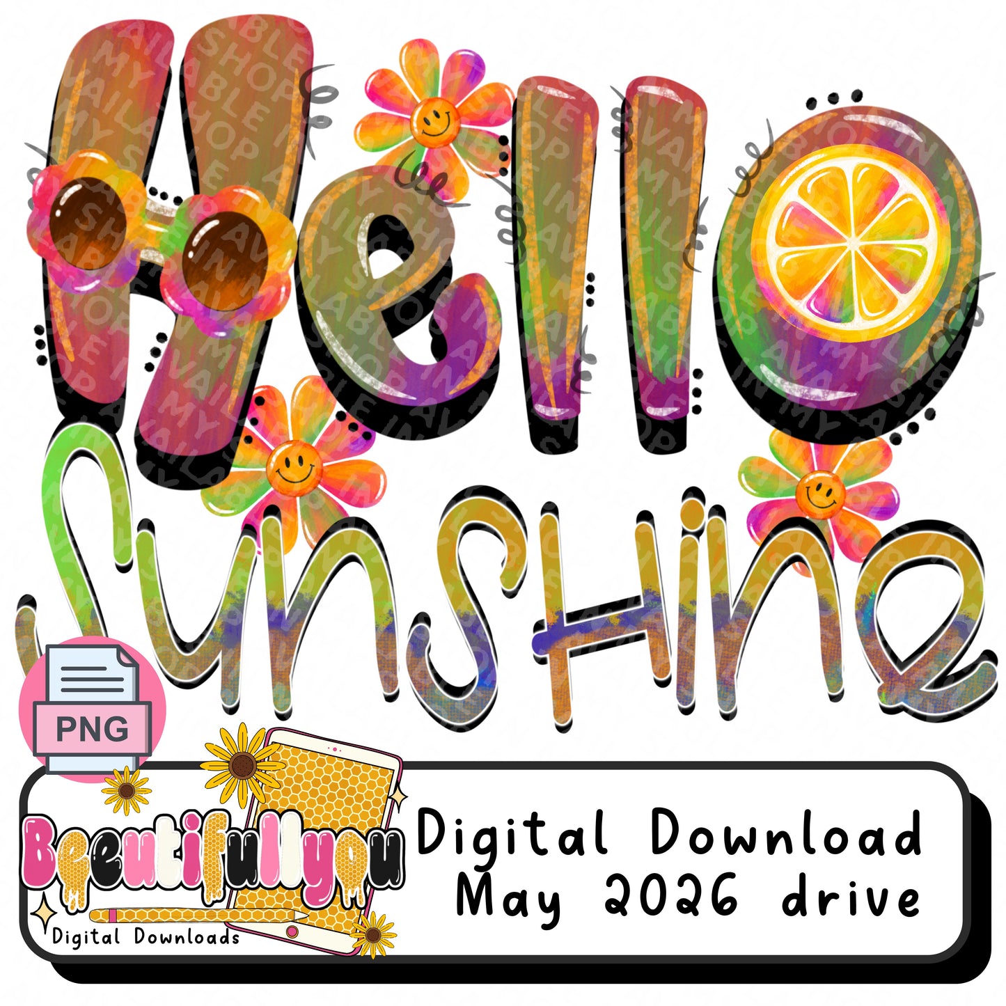 Hello Sunshine PNG | Retro Summer Shirt Design | Groovy Sunshine Sublimation + DTF File | Bright Hippie Summer Graphic Tee Download