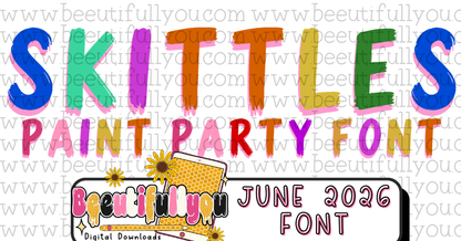 Skittles Paint Party Font Duo | OTF Font & Alphabet Set | Colorful Paint Brush Font | Kids Crafts Font | Playful Typography Font