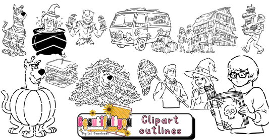 Mystery Cartoon Halloween Colorable Clipart Bundle