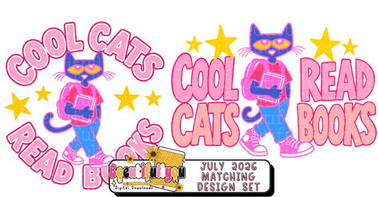 Cool Cats Read Books PNG Bundle | Front & Back School Shirt Design | Back to School Cat PNG | Teacher Shirt Design | Book Lover PNG | Digital Download