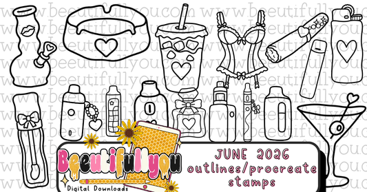 High Maintenance Outline Stamp Bundle | 17 Procreate Stamps |  Lifestyle Clipart Outlines | Doodle Elements
