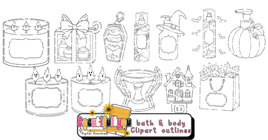 Halloween Bath & Body Colorable Outline Clipart Bundle