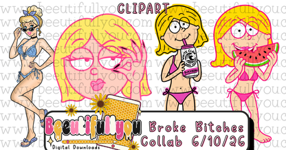 Broke Bitches Summer Collab Bundle | 56 PNG Designs | 28 Clipart | 19 Seamless Files | 33 Mockups | Alpha Sets & More