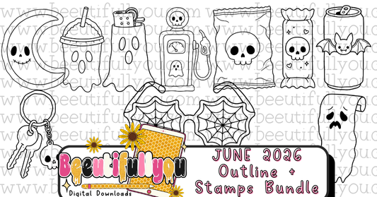 Spooky Gas Station Outline Stamp Bundle | 10 Procreate Stamps | Ghosty Halloween Doodles | Cute Creepy Clipart | PNG Outline Elements