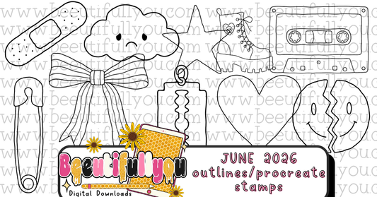 Cute but unwell Outline Stamp Bundle | 10 Procreate Stamps | Alt Girl Doodle Clipart | Y2K Outline Elements |