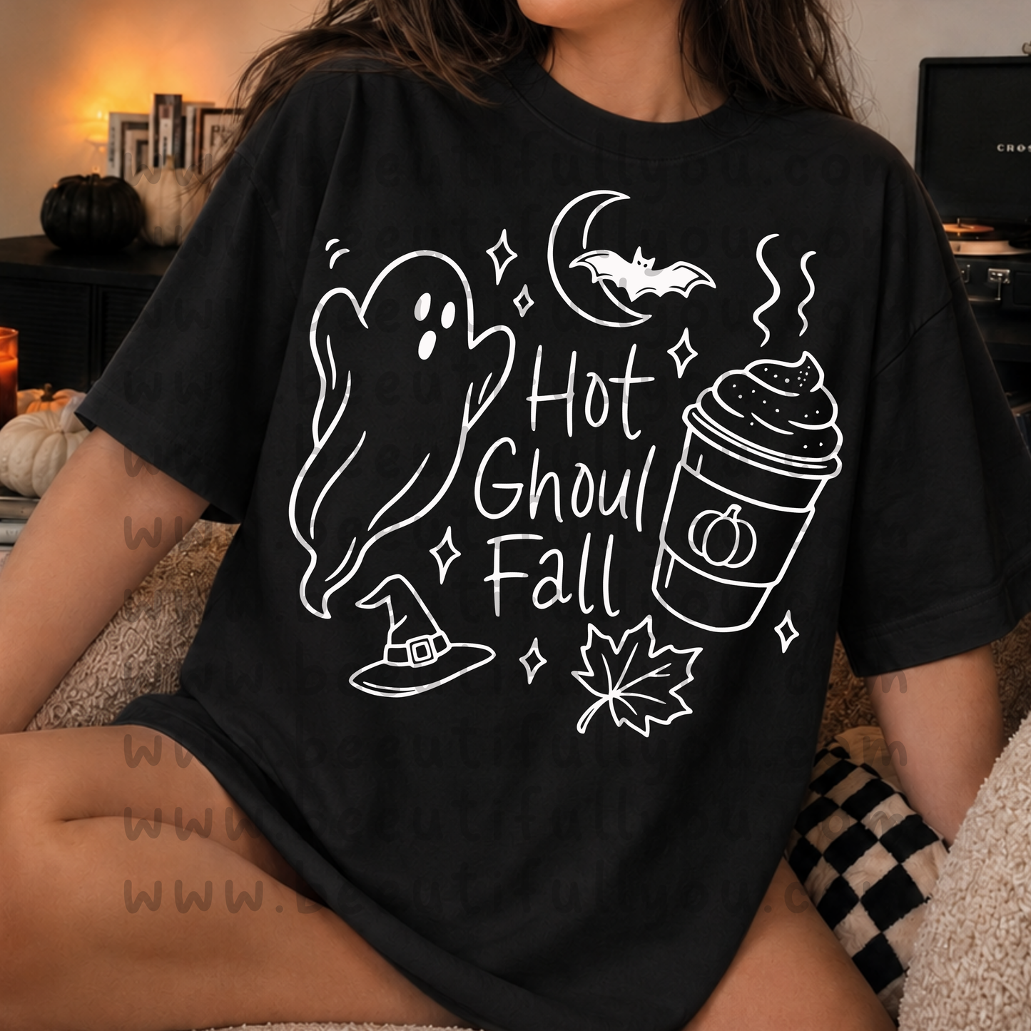 Halloween Outline style Shirt set PNG | Spooky Season Social Club & Hot Ghoul Fall | 4 PNG Designs | Black & White Versions | Digital Download