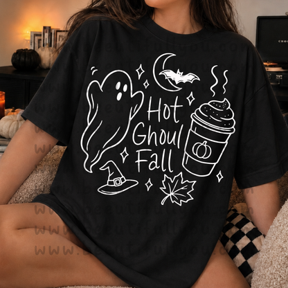 Halloween Outline style Shirt set PNG | Spooky Season Social Club & Hot Ghoul Fall | 4 PNG Designs | Black & White Versions | Digital Download