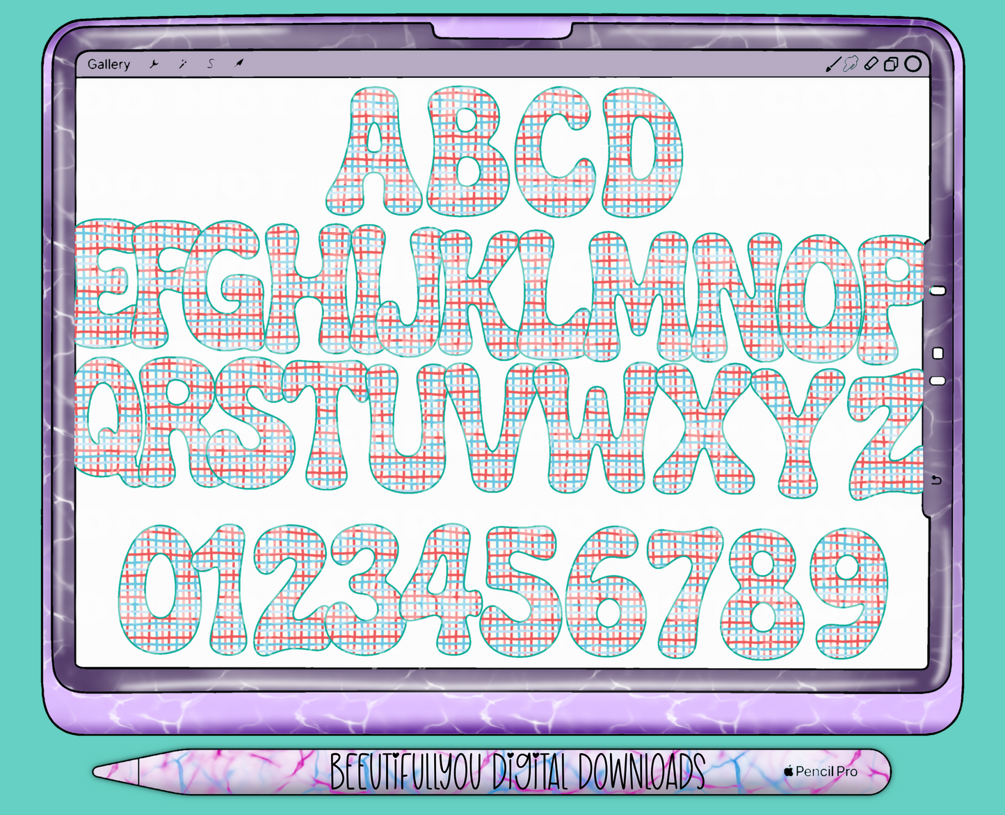 Patriotic Plaid Font OTF + PNG Alphabet | Red Blue Preppy Checkered Letters | 4th of July Bubble Font | Summer Font