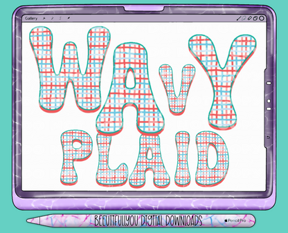 Patriotic Plaid Font OTF + PNG Alphabet | Red Blue Preppy Checkered Letters | 4th of July Bubble Font | Summer Font