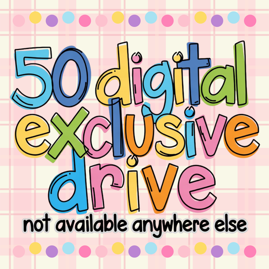 50 Digital Exclusive Drive | Exclusive PNG Bundle | 20 Designs + 20 Clipart + 5 Fonts + Bonus Goodies | Commercial Use Digital Download