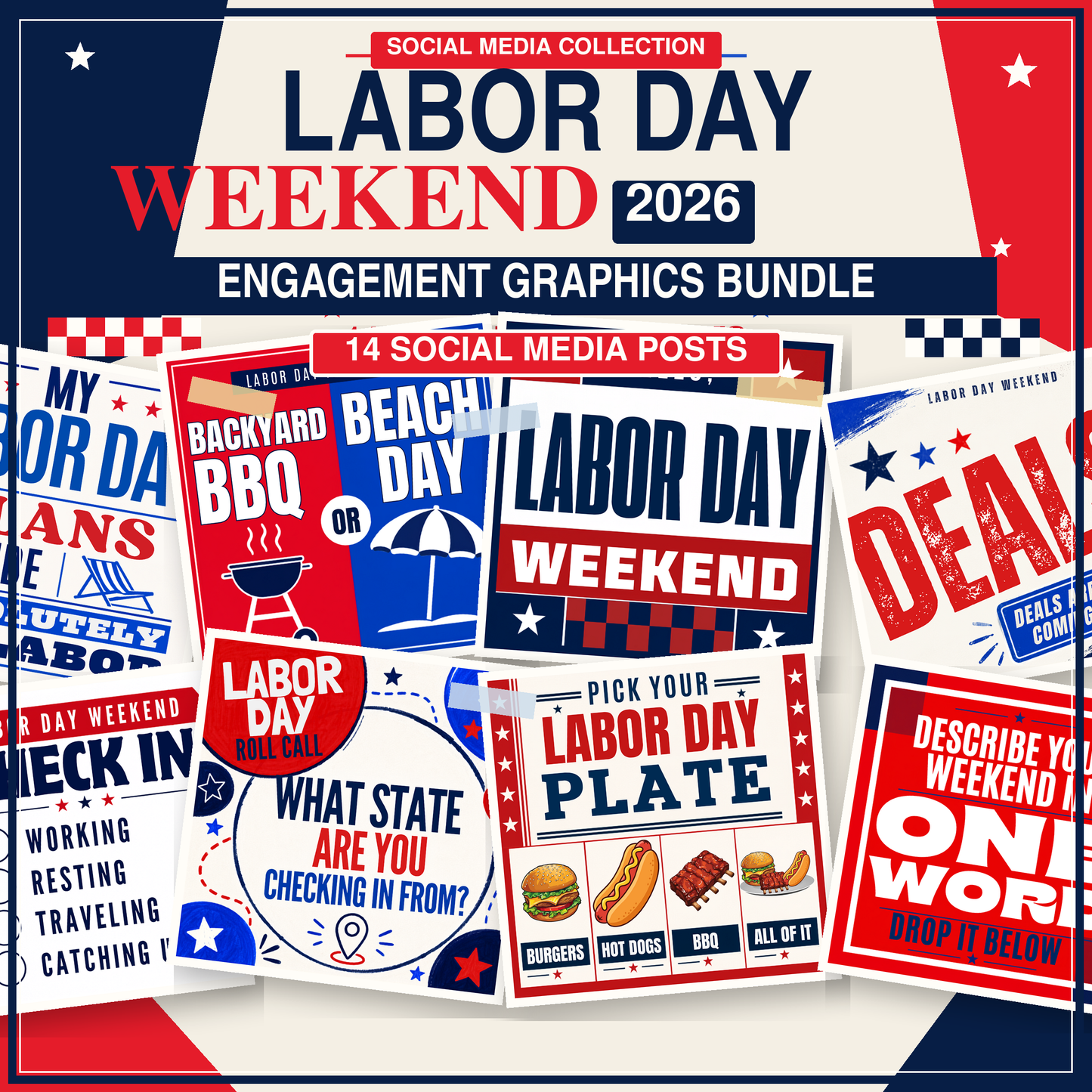 Labor Day Weekend 2026 Engagement Graphics Bundle – 14 Social Media Posts