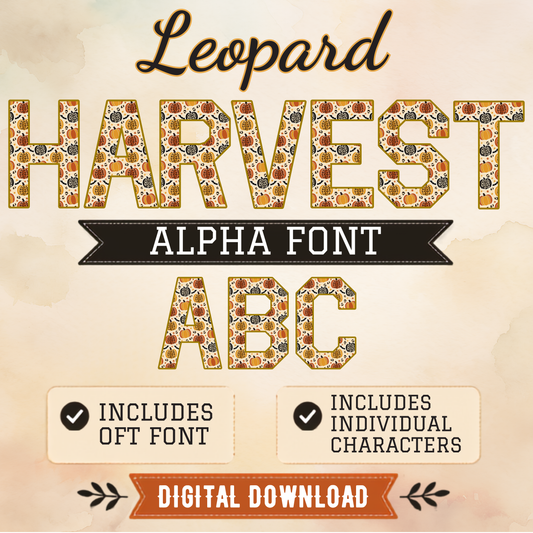 Leopard Harvest Bundle | Alpha Font + Seamless + Clipart