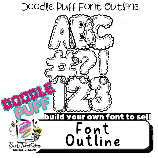 Doodle Puff Font Outline | Build Your Own Font | Bubble Doodle Alphabet | Commercial Use Outline Set