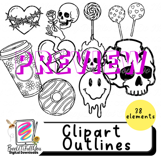 Edgy Doodle Clipart Outlines Bundle – 38 Elements | Digital Design Use