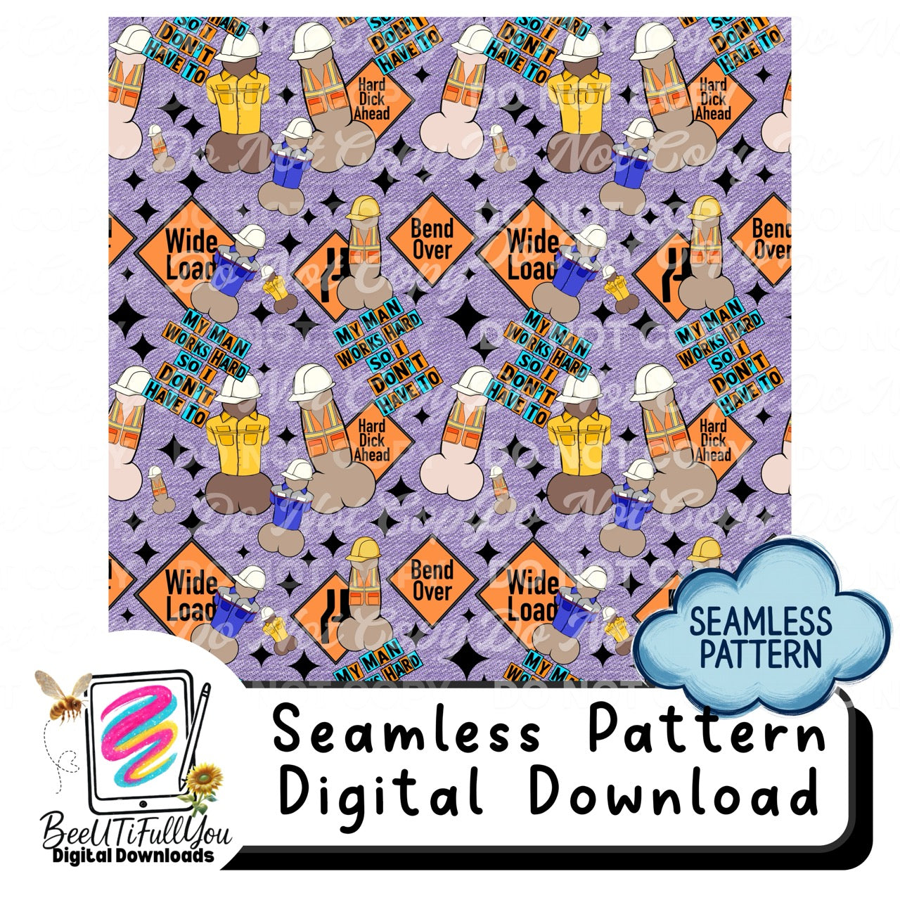 Construction Humor Seamless Pattern | Adult Novelty All-Over Print Design