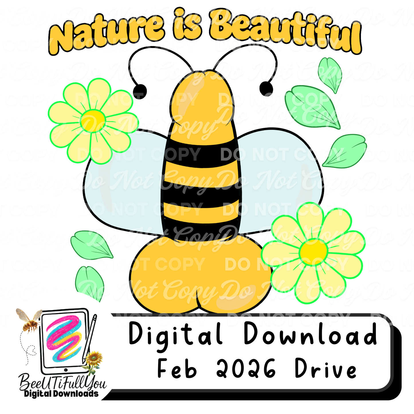 Nature Is Beautiful | naughty Bee Spring Design | Whimsical Bee-nis Floral Bee PNG