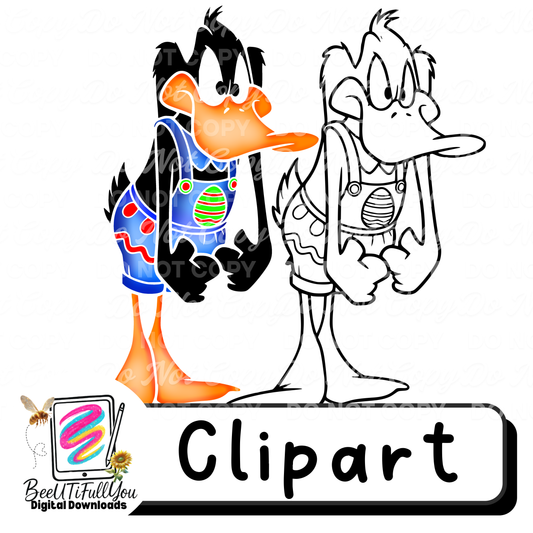 Duck Character Clipart – Colored + Outline PNG | Digital Design Use