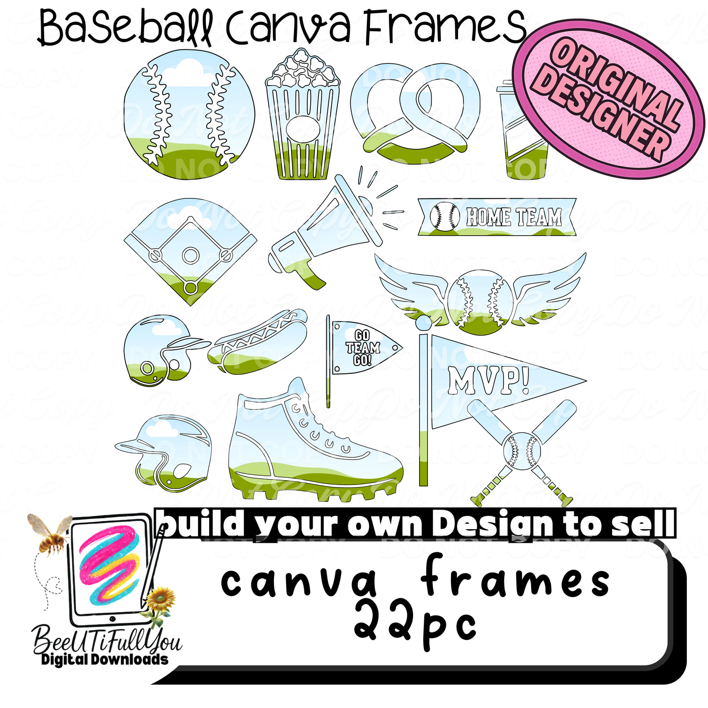 Baseball Canva Frames Bundle | 22 Sports Frames for Canva | Build-Your-Own Baseball Designs | Digital Download