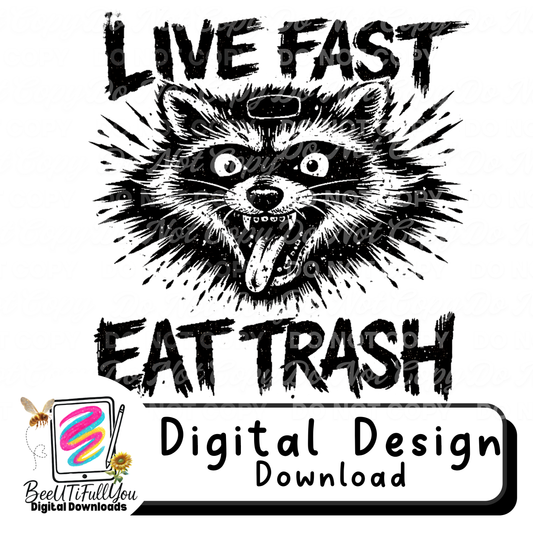 Live Fast Eat Trash Raccoon Clipart | Punk Grunge Raccoon Design | Digital Design Download