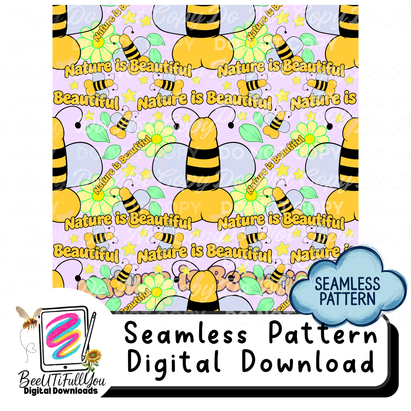 Nature Is Beautiful Bee Seamless Pattern | All-Over Print Digital Download