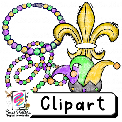 Mardi Gras Clipart Bundle | Colored PNG Elements  | Commercial Use | Google Drive Access