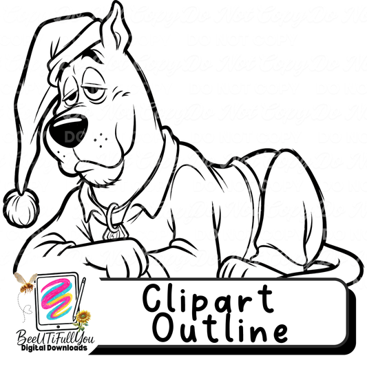 Sleepy Dog Pajamas Clipart | Outline + Colored PNG