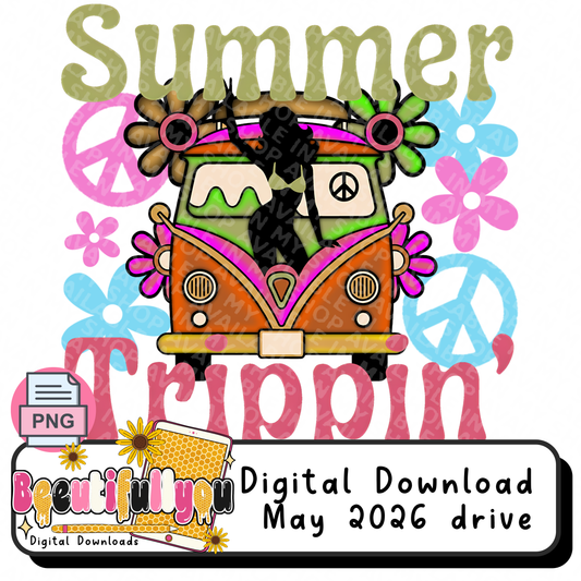 Summer Trippin PNG | Retro Hippie Van Summer Shirt Design | Groovy Peace Bus Sublimation & DTF Design Download