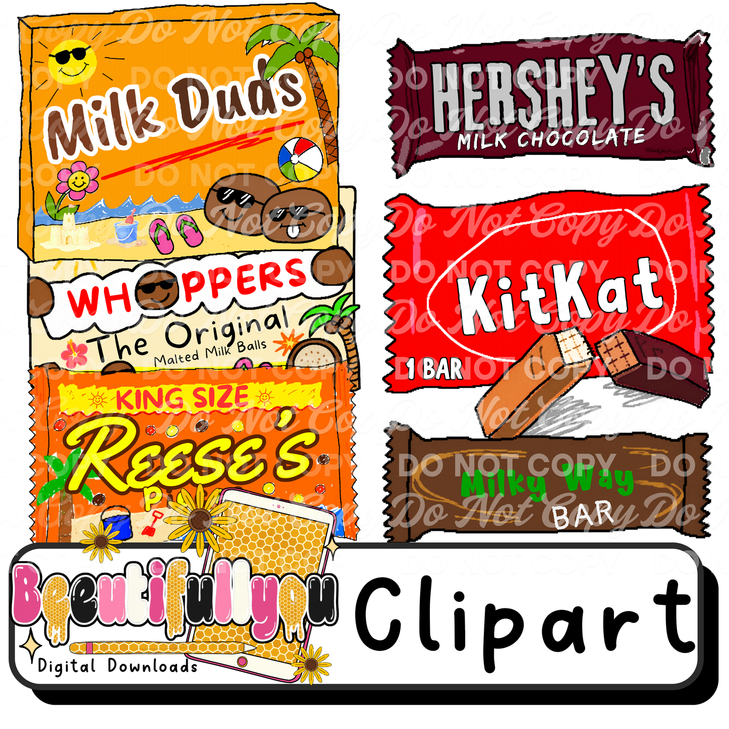 Chocolate Candy Clipart Bundle PNG | Candy Bar Clipart Set | Sweet Treat Graphics + Bonus Seamless Pattern & OTF Font