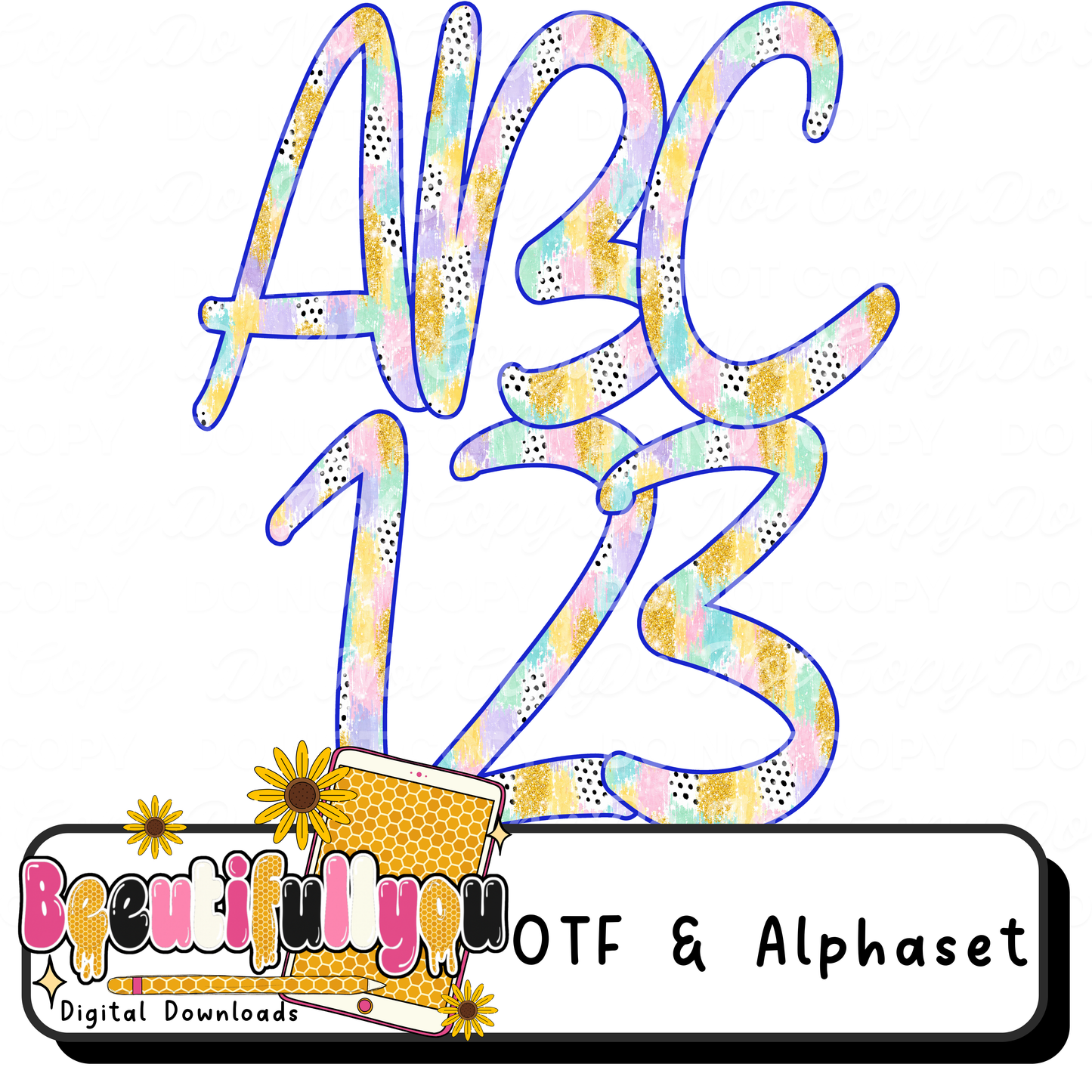 Pastel Gold Glitter Alpha | OTF Font & PNG Alphabet | Trendy Brush Stroke Letters for Boutique & Shirt Designs