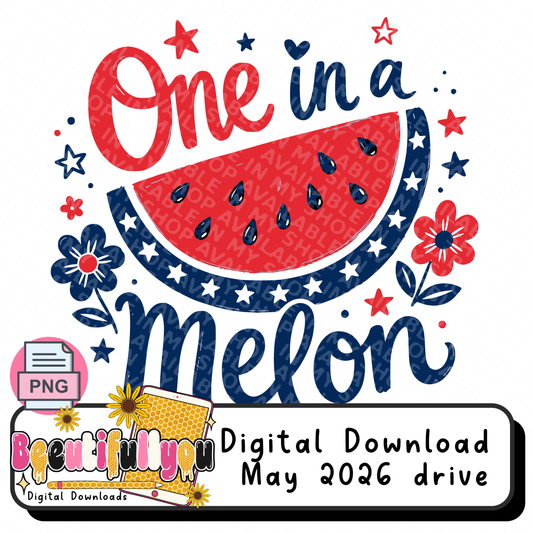 One in a Melon PNG + Seamless Pattern | Patriotic Watermelon Summer Design Set | AOP Sublimation and DTF design Bundle