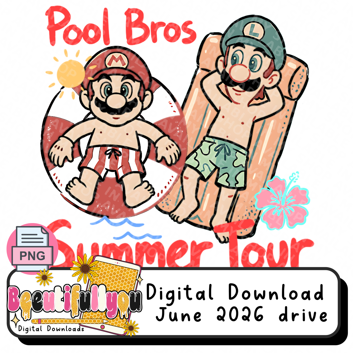 Pool Bros Summer Tour PNG | Funny Character Inspired Summer Shirt Design | Vacation Sublimation PNG | DTF Transfer Digital Download
