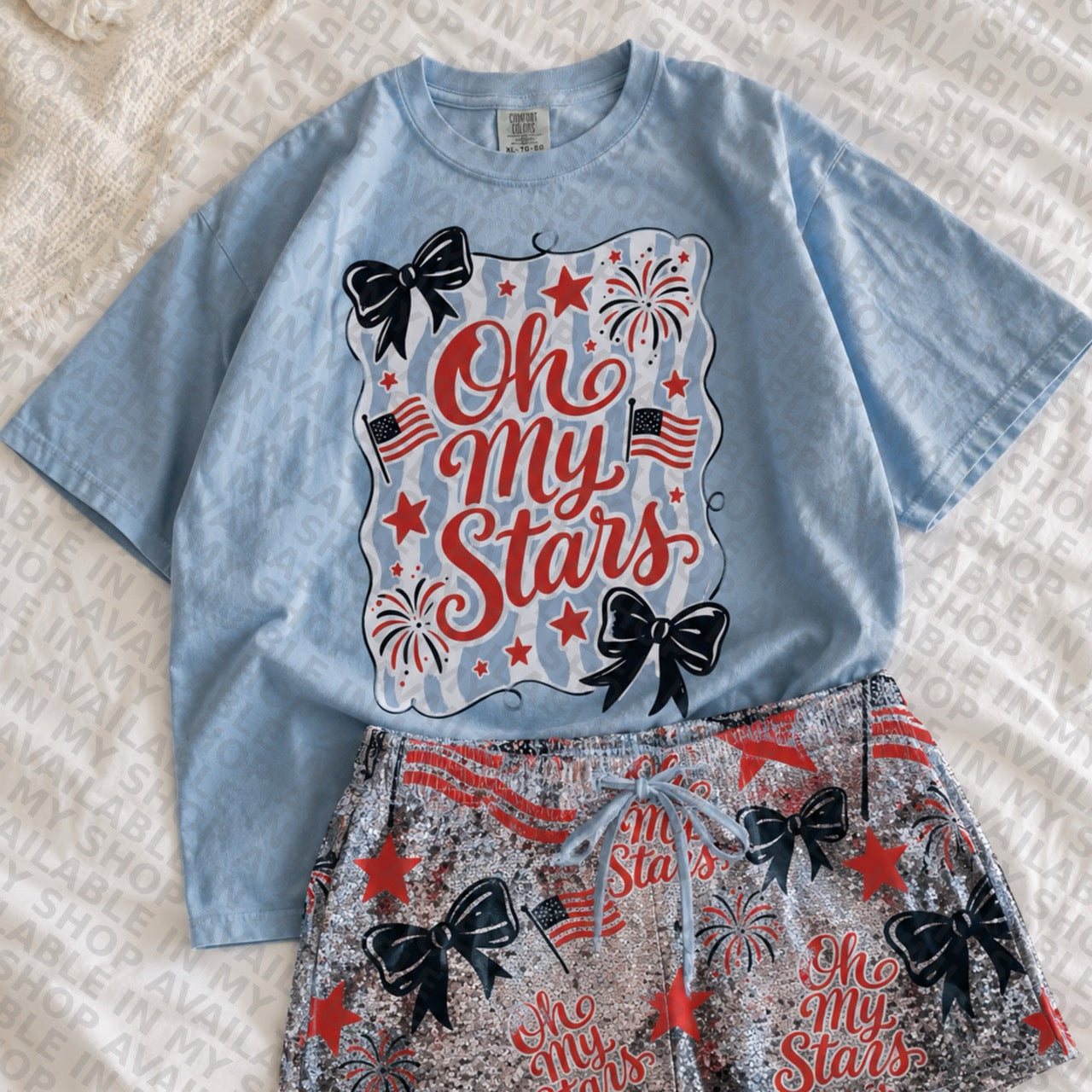 Oh My Stars PNG | Patriotic Bow Shirt Design | Coquette 4th of July Sublimation & DTF Design Download | Red White Blue Graphic