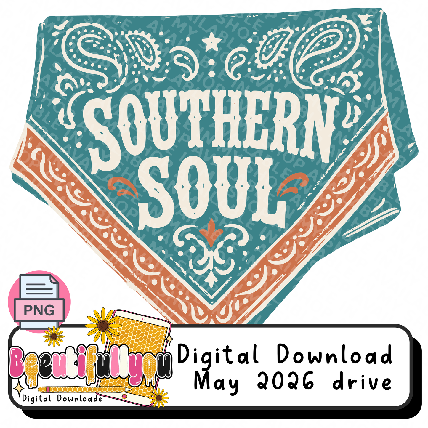 Southern Soul PNG | Western Bandana Cowgirl Shirt Design | Country Boutique Sublimation & DTF design Download | Southern Western Graphic