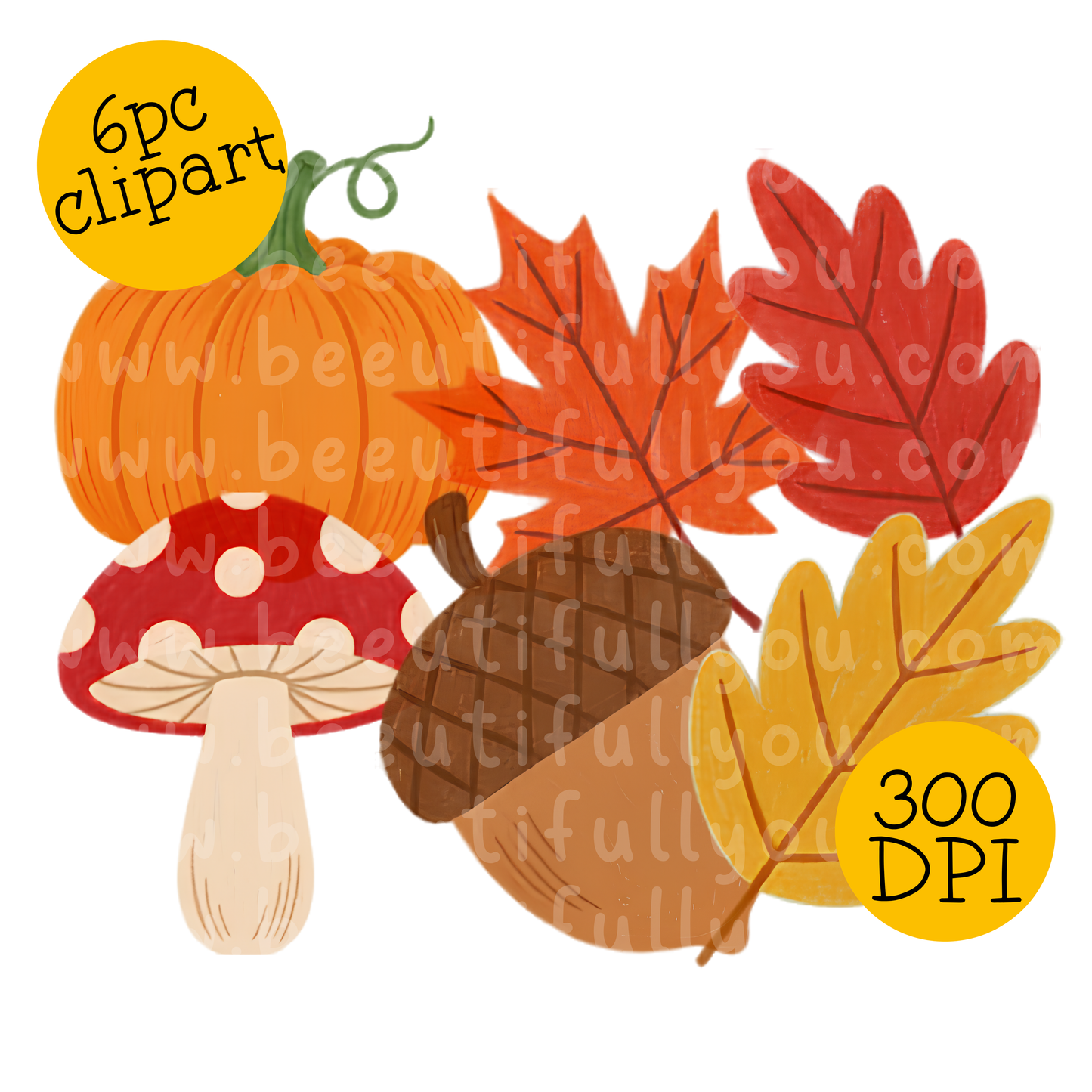 Fall Pumpkin Seamless Pattern + 6pc Autumn Clipart Bundle